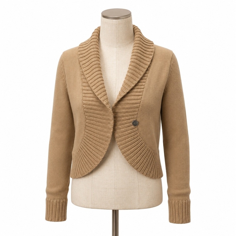 Chaps Cropped Cable Knit Shawl Cardigan Equestrian Academia Heritage Tan XL